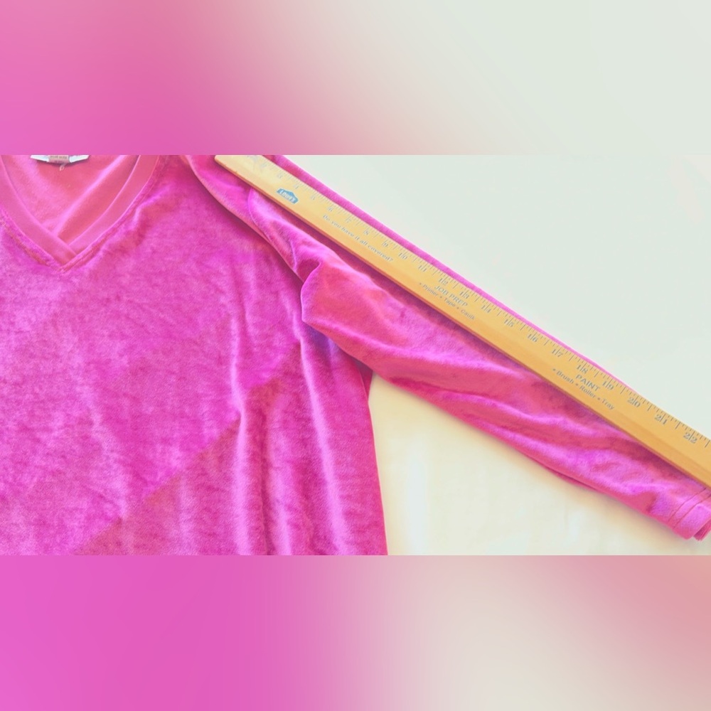 Roaman’s Pink Velour Knit Top Women’s 1X V-Neck Plus Size - Picture 9 of 10